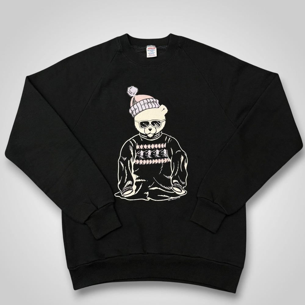 Vintage Jerzees Russell Black Sweatshirt Polar Bear Ski Graphic Large USA Made